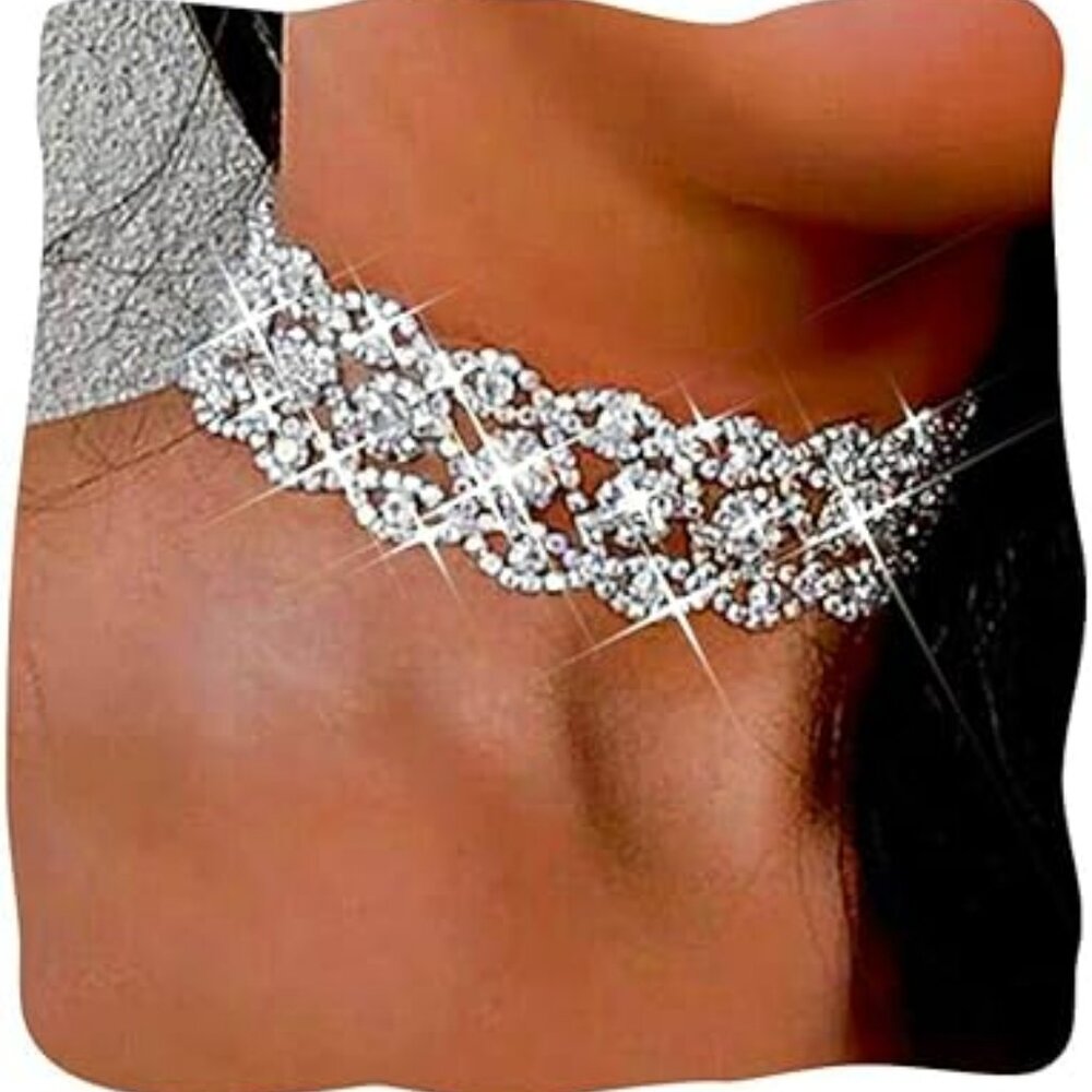 Rhinestone Choker Necklace Jewelry Silver‎ Bling Beautiful Statement Piece